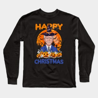 Funny Joe Biden Halloween Happy Christmas Witch Hat Anti Biden Long Sleeve T-Shirt